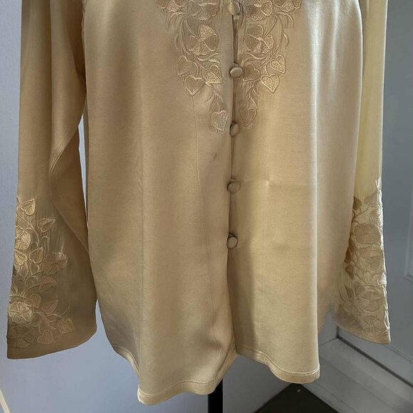 Vintage Bob Mackie Pure Silk Warm Champagne Embroidered Buttoned Blouse – US 10 - Picture 4 of 11